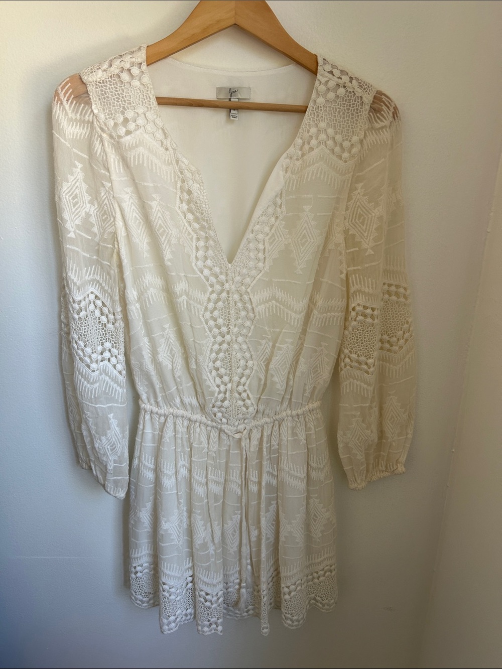 Joie Ivory Embroidered Crochet-Lace mini, Deep V-Neck, Size S